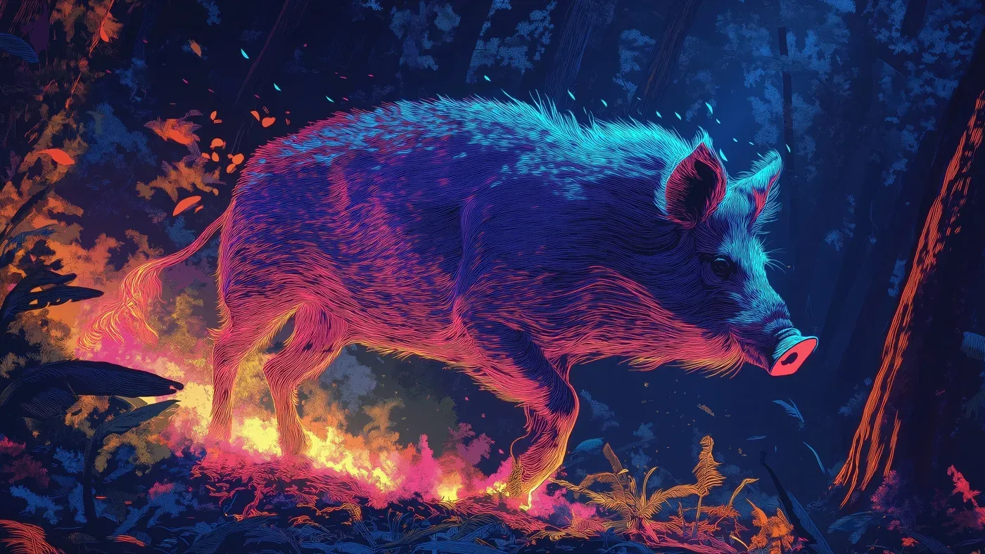 Illustration av vildsvin i värmekamerans färgspektrum